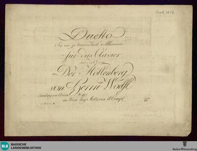 Duetto "Sey uns zu tausendmal willkommen" für das Clavier : aus der Opera Der Höllenberg