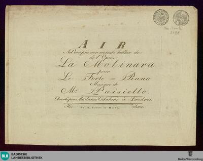Air Nel cor più non mi sento brillar etc. de l'Opera: La Molinara pour le Forte-Piano
