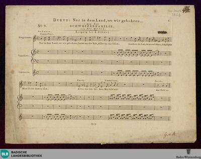 Duett: Nur in dem Land, wo wir gebohren, aus der Schweizerfamilie : No. 9