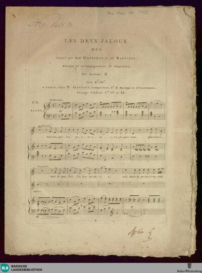 Les deux Jaloux : Duo, chanté par M. Batiste et Ponchard; No. 2