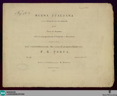 Scena italiana con sottoposte parole tedesche per Voce di Soprano coll'accompagnamento d'Orchestro o Pianoforte : Op. 33