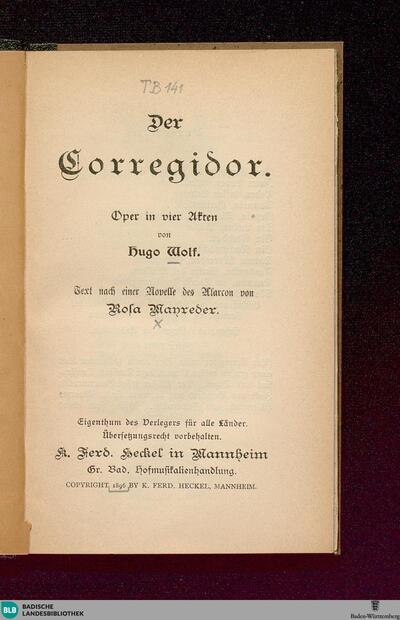 Der Corregidor : Oper in vier Akten