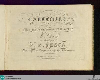 Cantemire : eine grosse Oper in II Acten