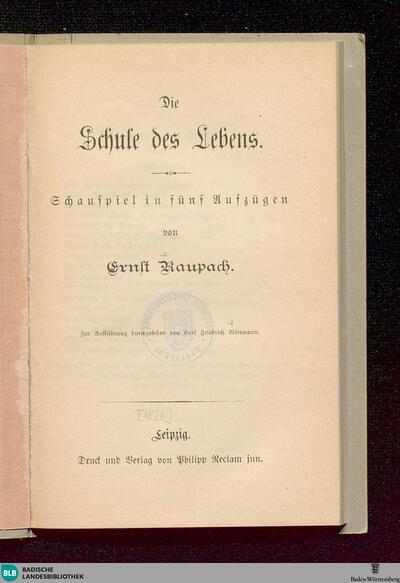 Die Schule des Lebens : Schauspiel in fünf Aufzügen