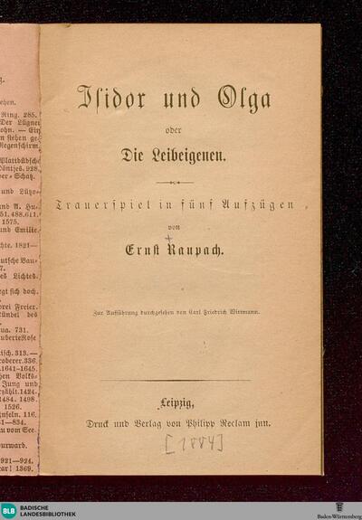 Isidor und Olga oder die Leibeigenen : Trauerspiel in fünf Aufzügen