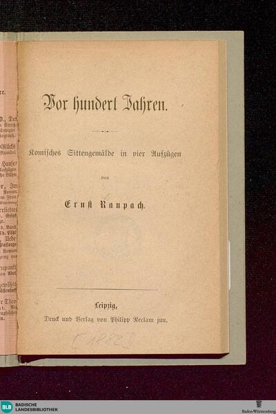 Vor hundert Jahren : komisches Sittengemälde in veir Aufzügen
