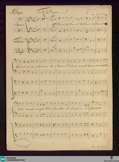 Te Deum - Don Mus.Ms. 873 : Coro, orch; D; StrK WoO 6.22
