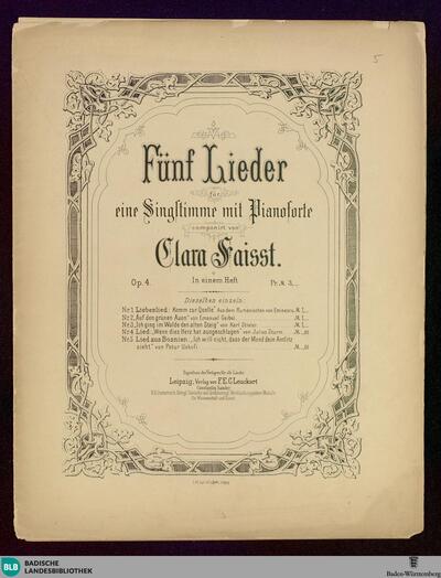 Fünf Lieder für eine Singstimme mit Pianoforte : op. 4; in einem Heft