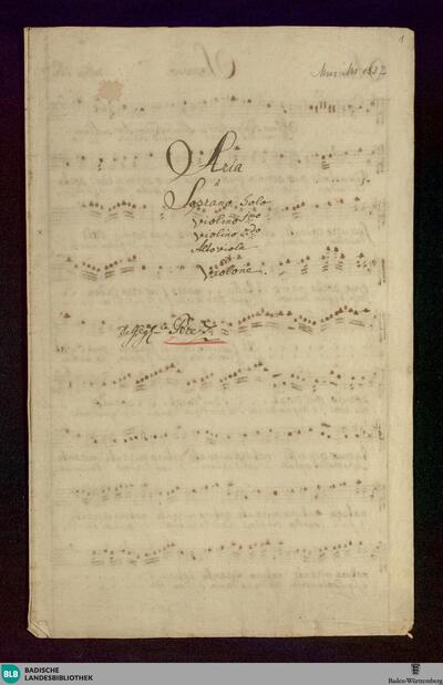 Alessandro nell'Indie. Excerpts - Don Mus.Ms. 1537 : S, strings