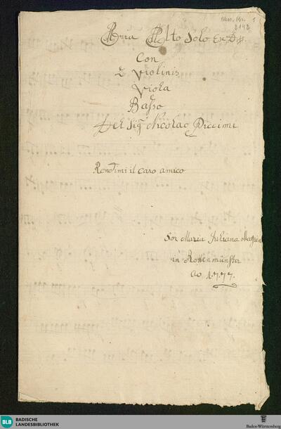 Rendimi il caro amico - Don Mus.Ms. 2142 : A, strings; D
