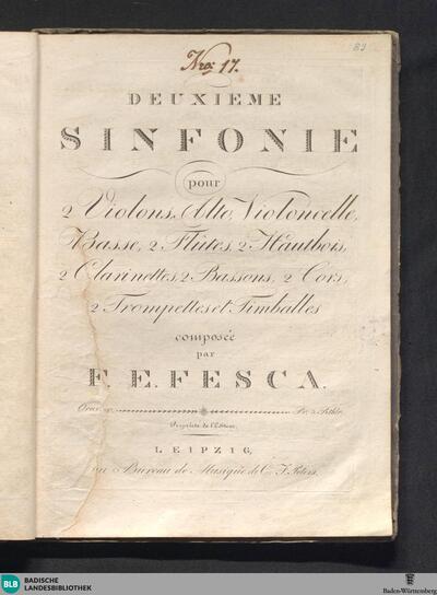 Deuxieme Sinfonie pour 2 Violons, Alto, Violoncelle, Basse, 2 Flûtes, 2 Hautbois, 2 Clarinettes, 2 Bassons, 2 Cors, 2 Trompettes et Timballes : Oeuv. 10