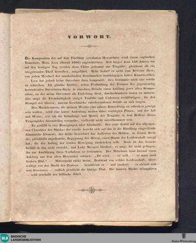 Grosse characteristische Ouverture zu Shakespeare's Macbeth : als Einleitung zu den berühmten Hexenchören in dieser Tragödie : componirt für 2 Violinen, Viole, 2 Flauten, 2 Oboen, 2 Clarinetten, 2 Fagott, 4 Hörner, 2 Trompeten, 3 Posaunen, Pauken, Violoncello und Basso und dem Herrn Edward Taylor, Gresham Professor und Lecturer zu London gewidmet : Op: 25