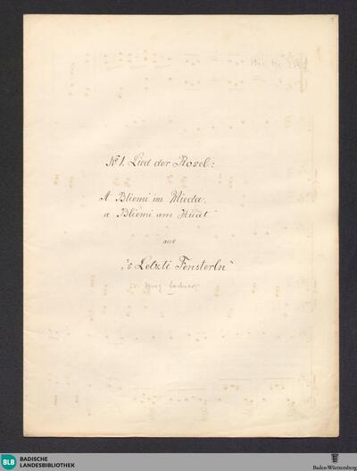 's Letzti Fensterln. Excerpts. Arr - Don Mus.Ms. 2736 : V (X), pf