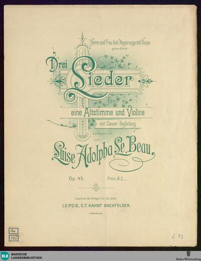 Drei Lieder für eine Altstimme und Violine : mit Clavier-Begleitung : op. 45