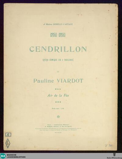 Cendrillon : opéra-comique en 3 tableaux : Air de la fée
