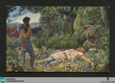 6: Als Hagen von Tronje Siegfried mit dem Speer durchstochen hatte, schlug Siegfried nochmals die Augen auf und sprach: „Die furchtbarste Untat ist geschehen, die je die Sonne sah. Den treuesten Freund habt ihr erschlagen lassen, der Euch nur Gutes erwies. Ich aber prophezeie Euch: Mein Tod wird über Euch kommen und Euch alle verderben.“