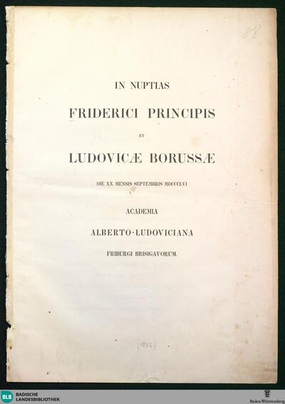 In Nuptias Friderici Principis Et Ludovicae Borussae Die XX Mensis Septembris MDCCCLVI