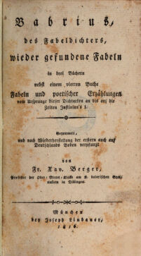 Babrius, des Fabeldichters, wieder gefundene Fabeln. in drei Büchern