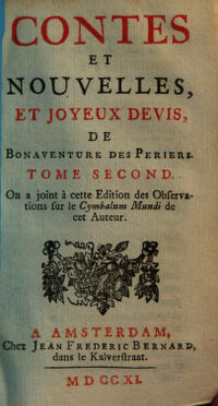 Contes Et Nouvelles, Et Joyeux Devis ... On a joint à cette Edition des Observations sur le Cymbalum Mundi de cet Auteur. 2
