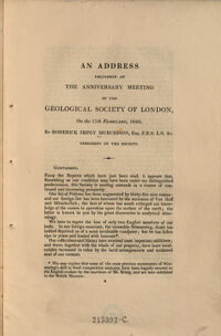 An Address delivered at the anniversary meeting of the geological Society of London, On the 17th February 1832