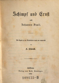 Schimpf und Ernst. Als Zugabe zu den Volksbüchern erneut u. ausgew. von Karl Simrock.