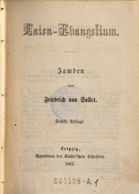 Friedrich von Sallet's sämmtliche Schriften. 1. Laien-Evangelium : Jamben