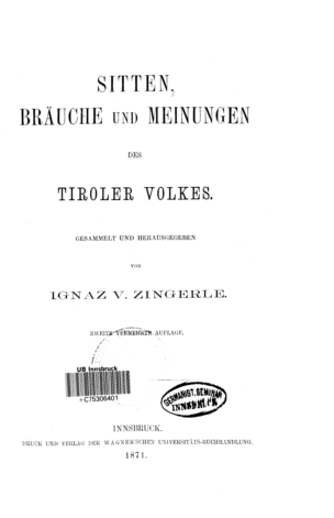 Sitten, Bräuche und Meinungen des Tiroler Volkes