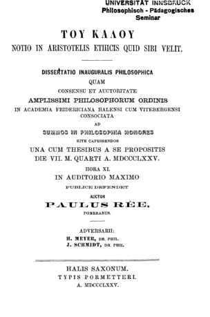 Tou Kalou notio in Aristotelis ethicis quid sibi velit