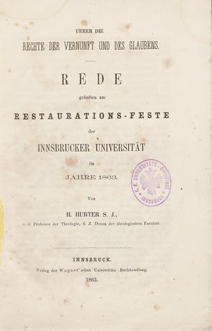 Rede gehalten am Restaurations-Feste der Innsbrucker Universität im Jahre 1863
