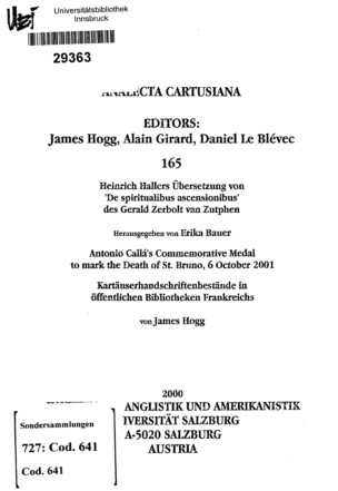 Heinrich Hallers Übersetzung von "De spiritualibus ascensionibus" des Gerald Zerbolt van Zutphen