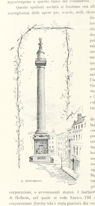 Monument to the Great Fire of London from "Inghilterra, Scozia e Irlanda. Opera illustrata con 494 incisioni, etc".