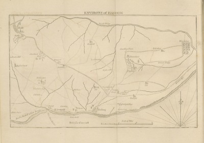 map from "[The Hastings Guide: containing a description of that ancient town and port ... To which is added, an account of the Cinque Ports, and a minute detail of the ... battle of Hastings. The fifth edition.]".