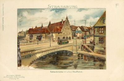 Strassburg, Rabenbrücke mit altem Kaufhaus / C. Münch, ill.[Strasbourg, le Pont du Corbeau et l'Ancienne Douane]