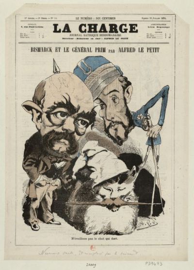 Omnia Bismarck Et Le General Prim N Eveillons Pas Le Chat Qui Dort Estampe Par Alfred Le Petit