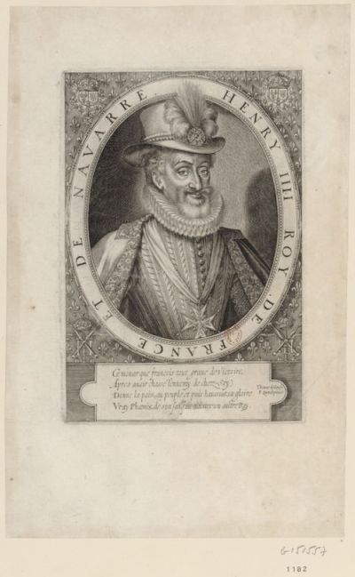 Portrait de Henri IV, en buste, de 3/4 dirigé à droite, dans une bordure ovale : [estampe]
