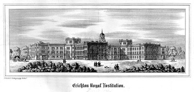 The Crichton Royal Institution, Dumfries, Scotland. Transfer lithograph by Fr. Schenck.
