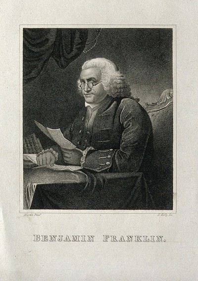 Benjamin Franklin. Stipple engraving by T. Kelly after D. Martin, 1767.