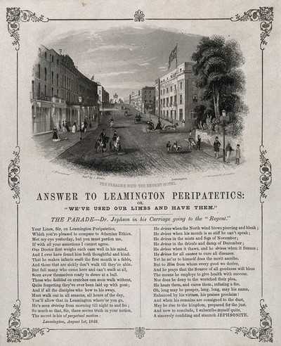 Leamington Spa, Warwickshire: the Parades and Regent Hotel. Steel engraving by J.J. Hinchcliff, 1844, after J. Brandard.