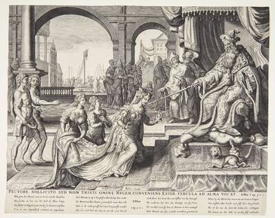 Esther before Ahasuerus, inviting him for a banquet