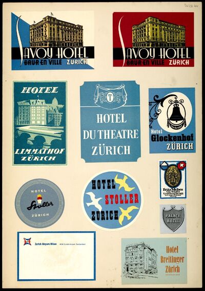Palace Hotel, Airport Hilton, Fritz Mebes, Hotel Breitinger, Hotel du Theatre, Hotel Glockenhof, Hotel Limmathof, Hotel Stoller, Savoy Hotel Baur en Ville