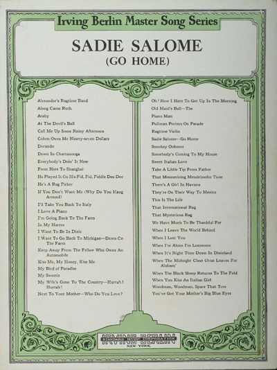 Sheet music for "Sadie Salome (Go Home)," 1919