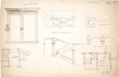 Hauberrisser Georg Von U A Deutschland Italien Osterreich Skizzen Fenster Ansicht M Schnitt Verschiedene Treppen Grundrisse Ansichten Kreuzgewolbe Detail Gewolbedekoration Grundriss Detail Europeana