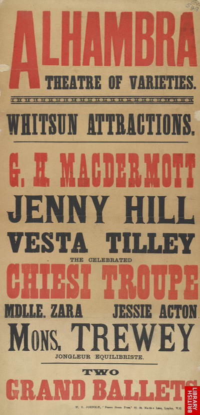 Poster advertising the Whitsun celebrations at the AlhambraTheatre of Varieties