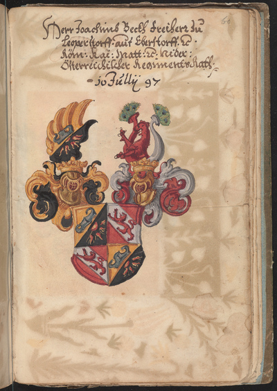 Wapen in het wapenboek van de hofraad van Rudolf II van Joachim Beck (1567-1605), heer van Leopoldsdorf