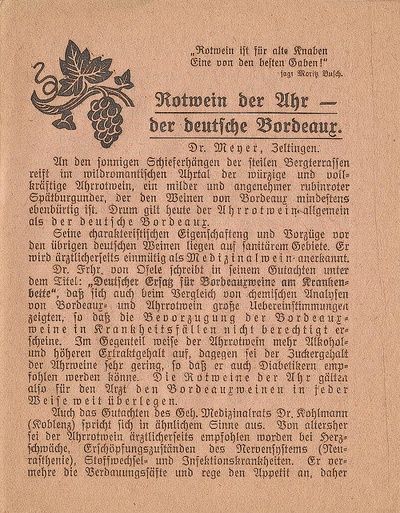 Flyer "Rotwein der Ahr - der deutsche Bordeaux"