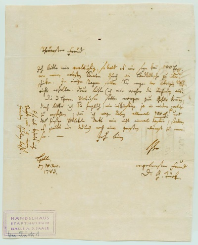Letter from Daniel Gottlob Türk to Gottlob Immanuel Breitkopf