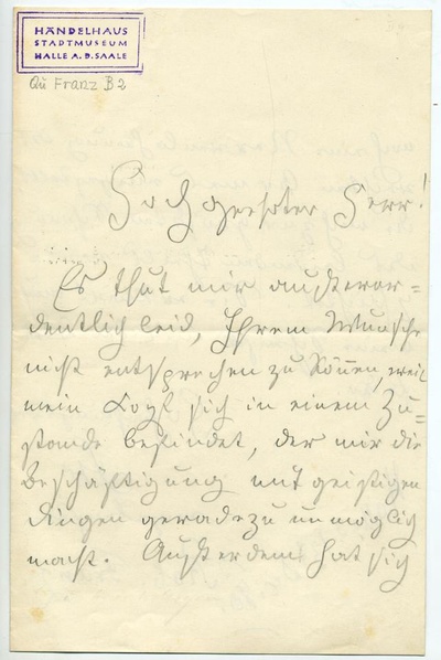 Letter from Robert Franz to Hans von Wolzog