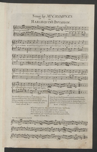 Sung by Mr. Champnes in Harlequin 's invasion