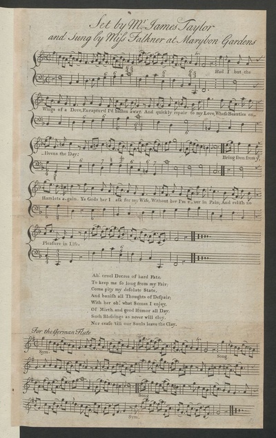 Set by Mr. James Taylor and sung by Miss Falkner at Marybon Gardens