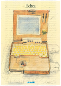 Manifesto pubblicitario del personal computer portatile Olivetti modello Echos